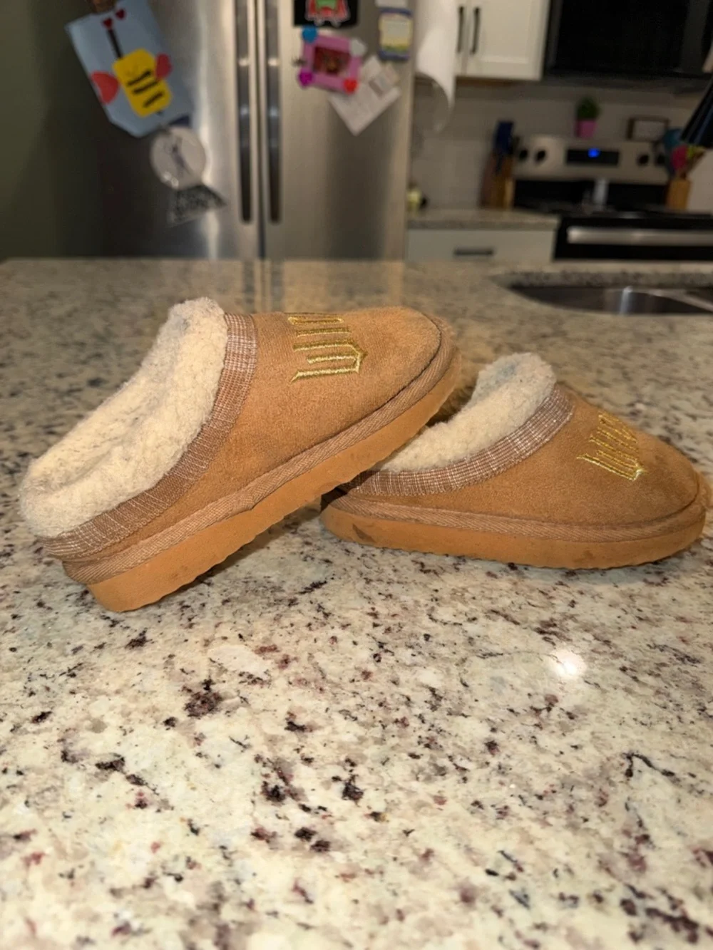 Wicked Brown Slip-On Moccasin Slippers with Cream Sherpa Trim